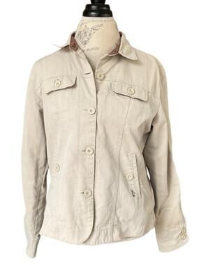 Lole Women’s Button-Front Distressed Jacket Light Beige Size 12 EUC